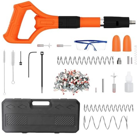 Clavadora Manual para Hormigón, Pistola de Clavos de Acero Portátil con 100 Clavos, Maletín, Gafas, Guantes, Tapones, 5 Niveles, para Fijación en Pared, Techo, Cemento, Ladrillo, Metal