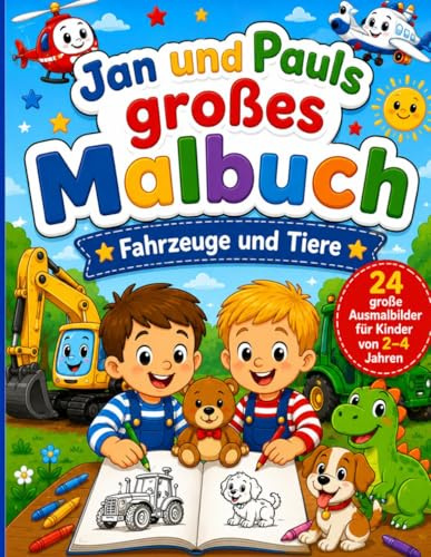 Jan und Pauls großes Malbuch: Fahrzeuge und Tiere