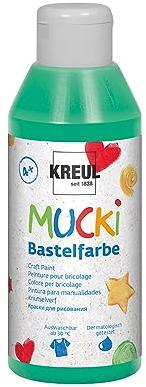 KREUL 24212 - Mucki Bastelfarbe für Kinder, 250 ml in grün, Kindermalfarbe auf Wasserbasis, parabenfrei, glutenfrei, laktosefrei und vegan, auswaschbar, vermalbar mit Pinsel und Schwamm