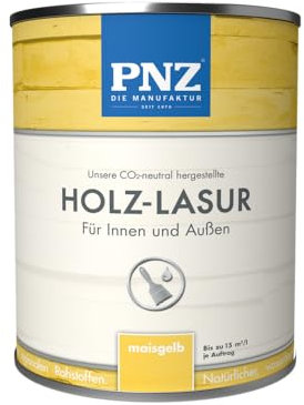 PNZ Holzlasur für Innen und Außen | lösemitttelfreie Farblasur | Nachhaltig hergestellt mit regionalen Rohstoffen | für alle Hölzer, auch Bienenhäuser, Gebinde:2.5L, Farbe:maisgelb