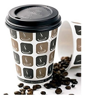 Thali Outlet® - 100 x 10oz Mocha + Black Lids Cafe Printed Paper Single Wall Disposable Tea Coffee Cappuccino Hot Drinks Cup