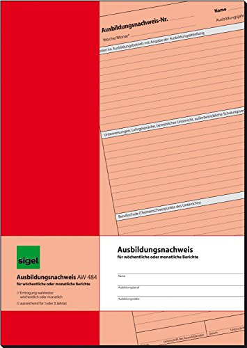 Sigel AW484 Ausbildungsnachweis, geheftet, A4, 28 Blatt (2er Pack, wöchentliche / monatliche Berichte)