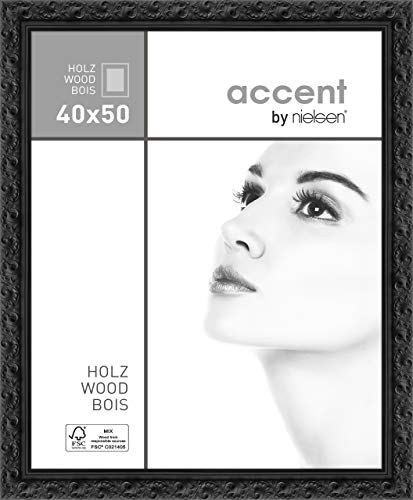 accent by nielsen Bilderrahmen, 40 x 50 cm, Holz, Schwarz, Posterrahmen zum Aufhängen im Hoch- & Querformat, Echtglas, Arabesque