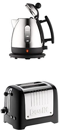 Dualit 72200 Jug Kettle, 1 Liter, Stainless Steel and Black Finish & Dualit 2-Slot Lite Toaster, Black Gloss