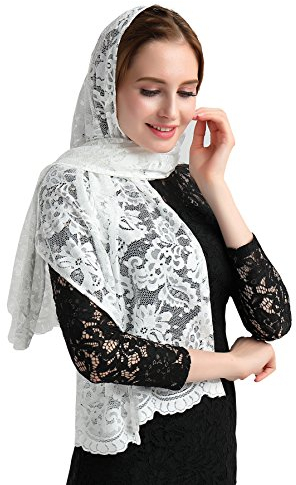 Leimandy Kopfbedeckung, Mantilla-Schleier, katholisch, Mantilla, orthodoxer Schleier, V25, Elfenbein, 48‘’ long