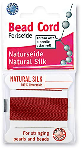 Griffin Silk Bead Cord Perlseide – Garnet Color – Size 8 (0.80mm) – 2 Meters per Card – Stainless Steel Needle Attached – for Knotting Pearls, Gemstones, Crystals and Beads