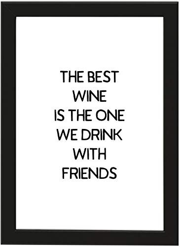 PICSonPAPER Poster DIN A4, gerahmt mit schwarzem Bilderrahmen, Geschenk, Geschenkidee, Geburtstagsgeschenk, Poster mit Rahmen, Kunstdruck, Typographie (Wine Friends)