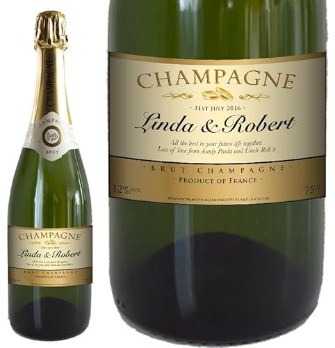 Personalised Wedding Champagne 75cl with FREE Gold Gift Box. Any Name & Message for Any Occasion.