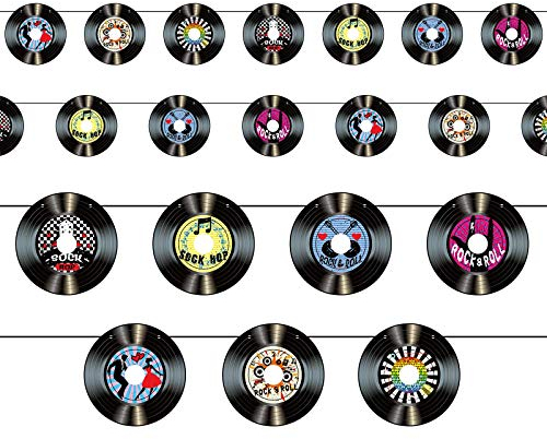 3 Packungen Rekord Ausschnitt Banner 50er Jahre Rock'n'Roll Musik Party Dekorationen Rekord Wand Dekor Zeichen für 50er Jahre Thema Party Bedarf Musik Party Gefallen