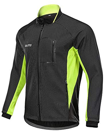 LINGKY Winter Windproof Fahrradjacke, Herren Radjacken Für Herren MTB Mountainbike Jacke Visible Reflective Fleece Warm Jacket (L,Grün)
