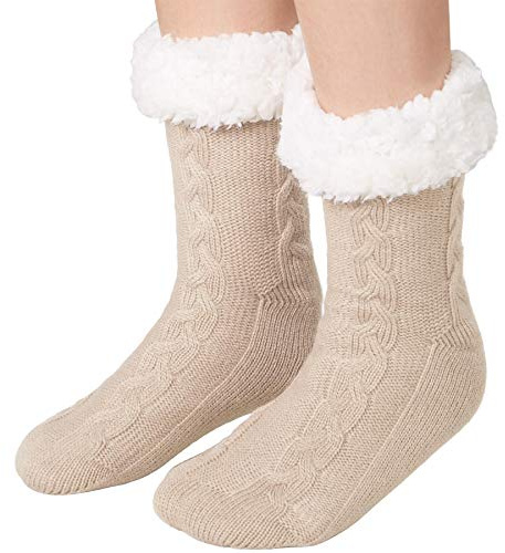 dressforfun 900853 Unisex Weihnachts Kuschelsocken mit Muster, dick gefüttert & Plüschrand, braun - Diverse Größen -