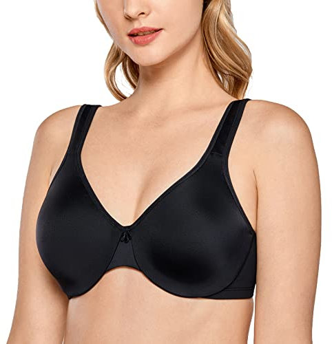 Delimira Women's Minimiser Bra Plus Size Underwired Full Cup Non Padded Seamless Support T Shirt Bra Black 34B