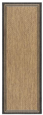 Gertmenian Indoor Outdoor Classic Flatweave Area Rug, Stain & UV Resistant Carpet, Deck, Patio, Poolside & Mudroom, 2x6 Ft Runner, Simple Border, Black Tan, 22013