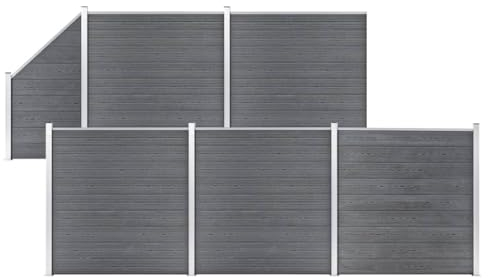 vidaXL WPC Zaun Set 5 Quadrate 1 Schräge Sichtschutzzaun Lamellenzaun Gartenzaun Windschutz Sichtschutz Zaun Steckzaun Systemzaun Garten 965x186cm Grau