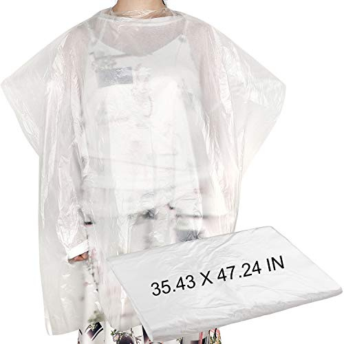 SATINIOR 200 Pcs Disposable Hair Salon Capes Bulk 35.43 x 47.24 Inch Transparent Waterproof Barber Hair Color Dye Cape Hairdresser Shampoo Apron Household Salon Cloak
