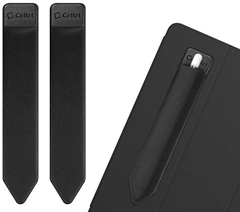 Cellet - Confezione da 2 astucci elastici per pennino, 3 m, con retro adesivo, compatibile con Apple iPad, iPad Mini, iPad Air, iPad Pro, tablet e altro ancora, colore: Nero