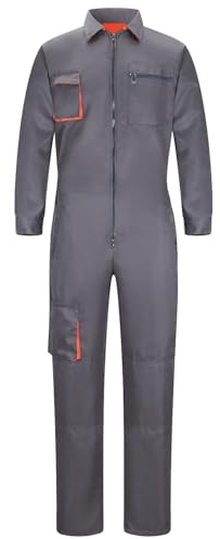 Yukirtiq Men's Work Wear Boilersuit Coverall with Multi Pockets Heavy Duty Polycotton Overall Trousers Mechanics Boiler Suit, Grey, L