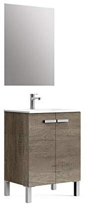 Baikal Mueble de Baño Neo, Dos Puertas, Mueble con Patas. Varios Acabados y Medidas. Melamina 16mm. Mueble MONTADO. 2 Puertas con Espejo 60 cm Nebraska