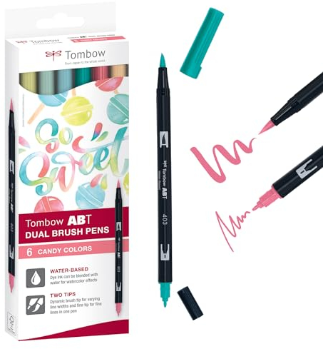 Tombow ABT Dual Brush Pen, Candy Colors, Stift mit zwei Spitzen, perfekt fürs Hand-Lettering und Bullet Journal, wasservermalbar, ABT-6C-4, 6er Set