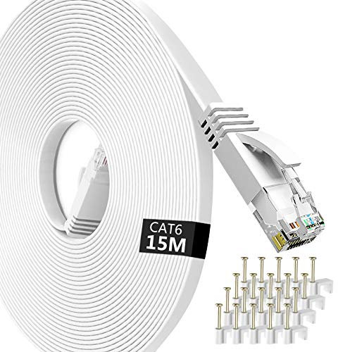 Lemeend Ethernet Cable 15m,Cat6 Gigabit Lan Network RJ45 High-Speed Patch Cord 250Mhz Flat Design 1Gbps for PC/Xbox/PS4/PS5/Modem/Router