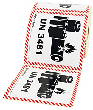 Prolac Aufkleber, Gefahrgutaufkleber UN 3481 Enthält Lithium-Ionen-Batterien, 500 Stück, 100 x 100mm, Etiketten selbstklebend, Versandetiketten, Ettiken selbstklebend, Gefahrengut Aufkleber