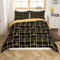 Grid Duvet Cover Set Double Sided Reversible Bedding Set Brushed Microfibre Black & Gold Lattice Comforter Cover for Boys Girls Adults Luxury Ultra Soft Microfibre (Black, Double Size) 3 Pcs