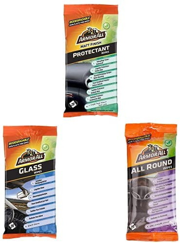 Armor All Dashboard Wipes Matt Finish,Biodegradable Glass Wipes and Carpet & Seat Wipes
