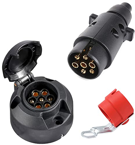 SPARKMOTO prise remorque 7 broches Mâle et prise remorque 7 broches Femelle,12V Prise attelage Remorque 7 broches pour Voiture Porte-vélos, avec Support de prise remorque male,Norme ISO 1724 (SK0701C)