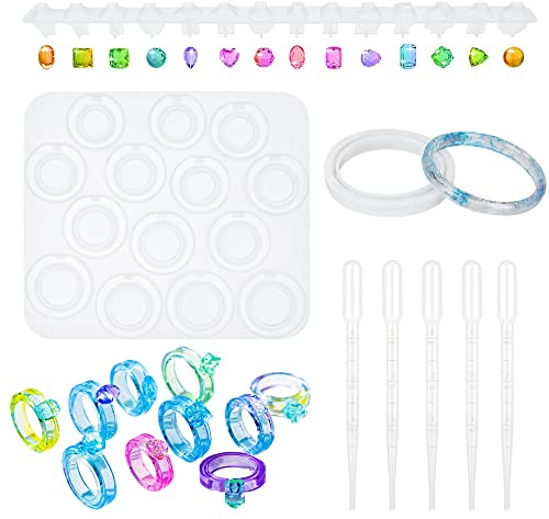 NA Yayatty Schmuck Silikonform Gießform Resin Form 8 Stück Ring Resin Anhänger Basteln Gießform, Kunststofftropfer für Schmuck Handwerk DIY