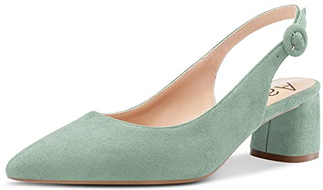 Aachcol Mujer Slingback Pumps Chunky Ancho Medio Bajos Heel Puntiaguada Punta Correa Tobillo de Boda Oficina Fiesta Dress Zapatos Cute 5 CM