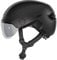 ABUS Stadthelm HUD-Y ACE - stylischer Fahrradhelm mit Visier und magnetischem, aufladbarem LED-Rücklicht - für Damen und Herren - Schwarz, Größe S