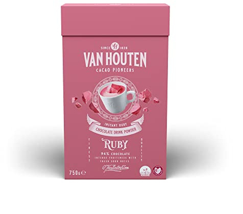 Van Houten Ruby Ground Schokolade für Getränke mit intensiver Fruchtigkeit und frischen Säurenoten, ein einzigartiges Geschmackserlebnis