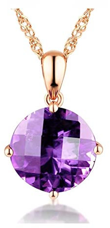 Rosegold Kette, Edelstein Kette Kettenanhänger mit Rundem Amethyst 4,95 Ct Frauen Geschenk