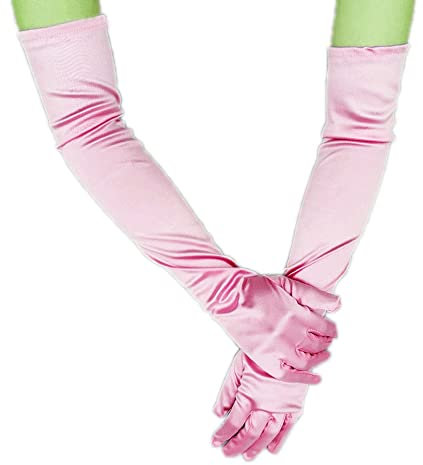 Guanti classici da donna, medio-lunghi, elastici, eleganti guanti da sera in stile anni 20, in raso, gotico, per feste, matrimoni, matrimoni e feste di carnevale, colore rosa