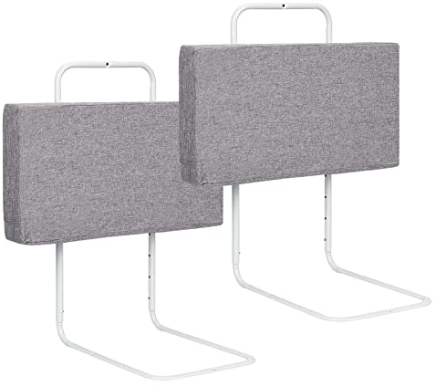 Cecaylie Bettgitter für Kinder, Bettschutzgitter, Babybettzaun, Weich Perlbaumwolle, Rausfallschutz Bett Bettgitter Höhenverstellbar, mit 1*Austauschbarer Stoffbezug (Grau, 2x60cm)