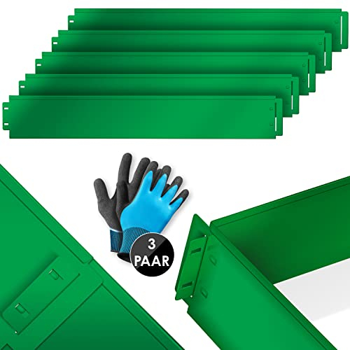 KESSER® Rasenkante Beeteinfassung Beetumrandung + Handschuhe 15m 100x18cm Beetbegrenzung Rasenbleche Mähkante Metall Palisade Grün