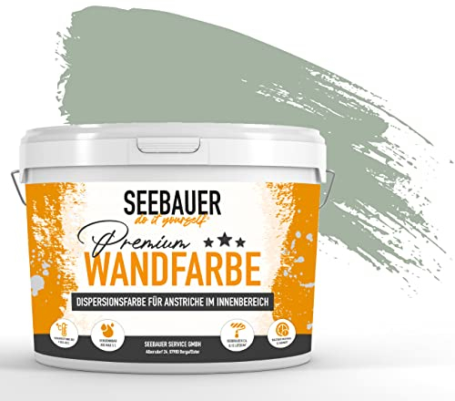 SEEBAUER diy Wandfarbe Grün 10L für Innen (No. 764 Nordic Wood) Edelmatte Innenfarbe Grau Grün - Grüntöne sehr hohe Deckkraft - Matt, Abwaschbar und Tropffrei