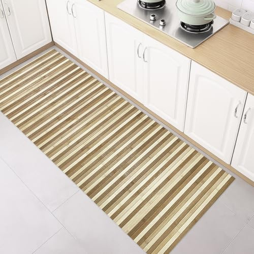 SaRani Teppichläufer aus Bambus mit Leisten, rutschfeste gummierte Unterseite (Degradè Beige, 200 x 50 cm)