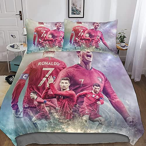 Zbeiba Bettwäsche 135x200 cm,Fußball Star Cristino Bettwäsche Set für Erwachsene Kinder Kissenbezug Bettbezug mit 3D Gedruckt Raneldu Motiv(CL7,135x200+2 * 80x80)