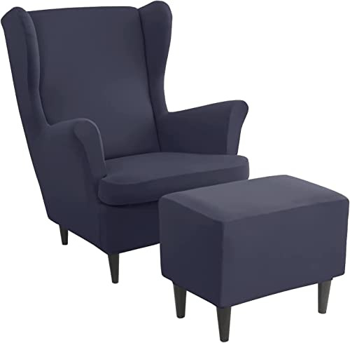 Ohrensessel überzug mit Hocker Bezug, 2 Teilig Sessel-Überwürfe+1 Teilig Ottomane Schonbezug, Beige/Grün/Rosa/Blau Ohrensessel Schonbezüge Sesselhusse Stretch Tiger Stuhlbezug mit Armlehne ( Color : #