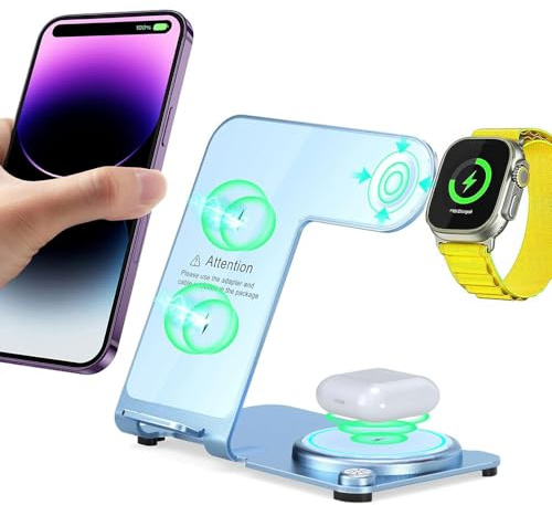 3 in1 Wireless Charger Station, TECHGEAR 15W Fast Wireless Metal Charging Dock Stand for iPhone 16/1514/13/12/11/Pro/Max/Plus,Air Pods 3/2/1/Pro,Apple Watch Series 10-2, Samsung S24/23/22/21 Ultra etc