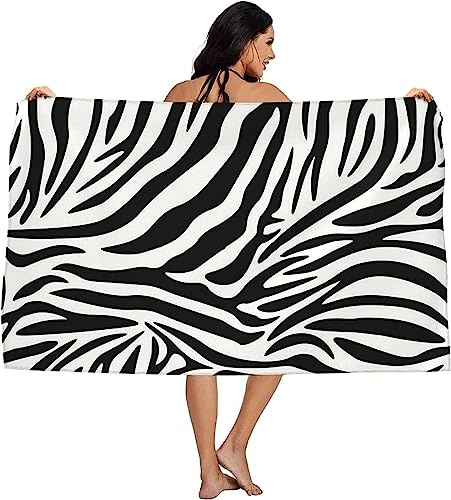 OAXACO Mikrofaser Strandtuch Zebra-Streifen Strandhandtuch groß 70x140, Tiere Badetuch Strandlaken Handtuch Sandfreie Schnell Trocknende Leichtes Saunatuch, reisehandtuch, Sporthandtuch