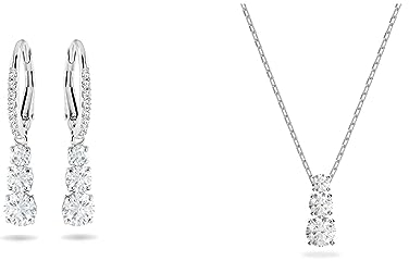 Swarovski Attract Trilogy Ohrringe, Weiss, Rhodiniert & Attract Trilogy Anhänger, Rund, Weiss, Rhodiniert