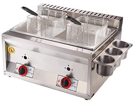 Friteuse Commerciale de Haute qualité, friteuse à gaz avec bac à épices et 2 paniers à friture en Acier Inoxydable. Puissance de feu réglable pour Un Usage Domestique