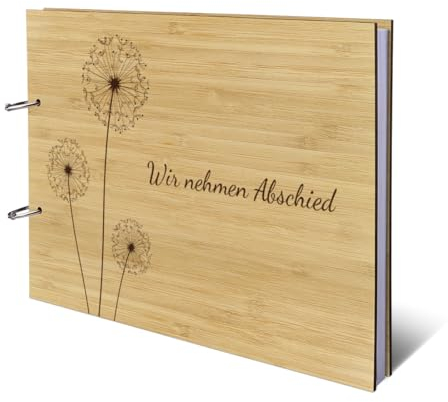 Kondolenzbuch Gästebuch echtes Holz DIN A4 Buch - Pusteblume - mit 72 Blatt / 144 Seiten Naturpapier Weiß