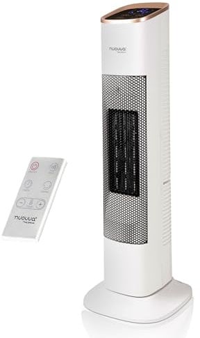 Electric Heater Energy Efficient – Heater for Home Low Energy Silent – Portable Oscillating Cereamic Fan Heater – Touch Screen, White & Gold 2000W Heater Fan with Tip-Over Safety Setting – by Nuovva