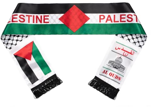Kunoli Palestine Flag Scarf, Double Side Satin Palestinian Shawl, Arab Muslim Hijab Keffiyeh, Support Palestine Save Gaza Islamic Gift for Men Women Wedding Holiday Ramadan