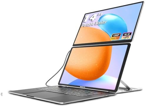 KEFEYA Laptop Screen Extender Portable Monitor, 14 FHD 1200P IPS Travel Dual Second Monitor for Laptop 11-17.3 - Metal Portable Monitor Fit HDMI/USB-A/Type-C Plug & Play for Wins/Mac/Switch