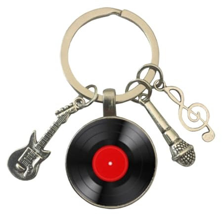 HADWAO Simple Classic Record Keychain Guitar Record Microphone Note Music Key Chain Music Symbol Key Ring Keyfob for Bag Purse Wallet Cellphone or Car Pendant