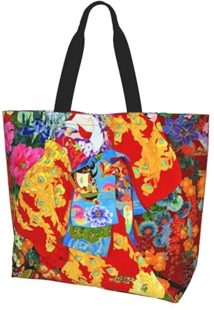 FLYIFE Retro Baseball bedruckte Schulter Einkaufstasche für Frauen - Große Kapazität Totes Tasche für Lebensmitteleinkauf und Lagerung, Retro Japanisches Geisha Girl, Einheitsgröße